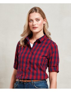 P-PR350-Womens Mulligan Check Cotton Long Sleeve Shirt 2